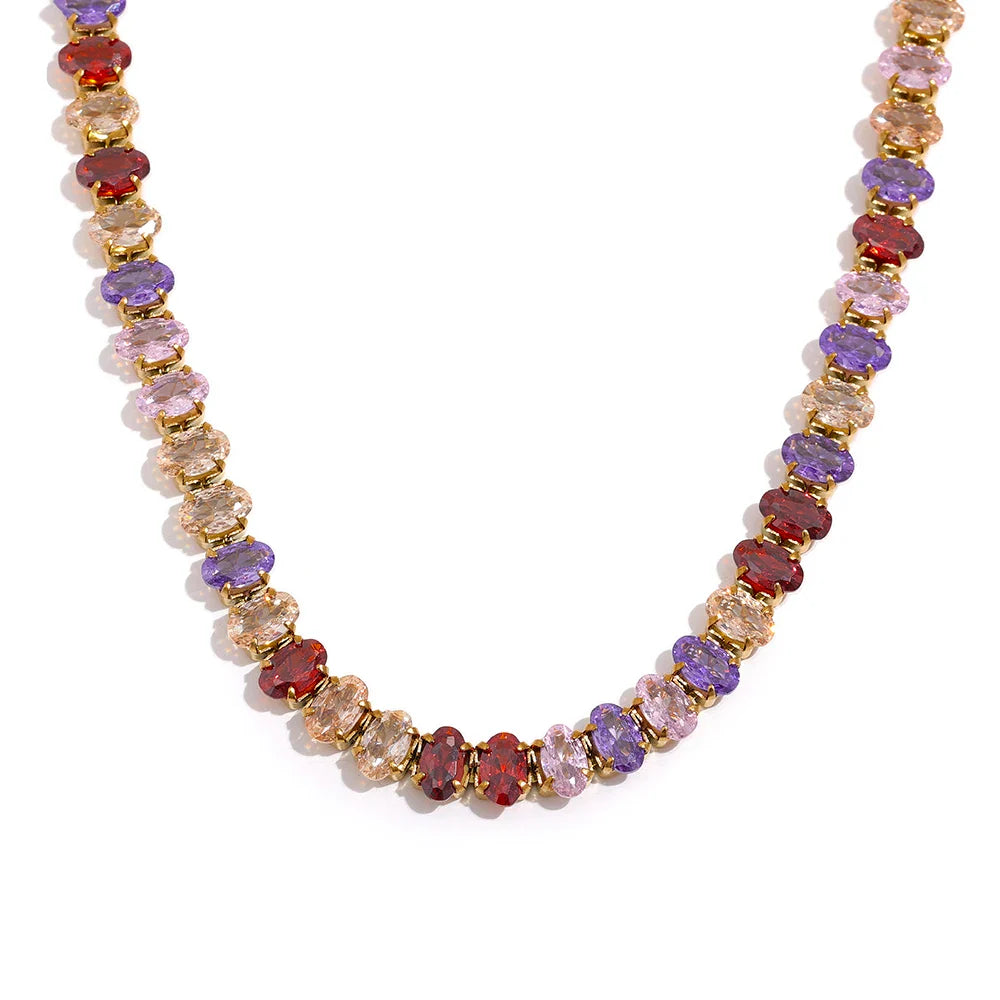 Luxury CZ Tennis Necklace & Bracelet Jewelry Set – Waterproof Stainless Steel Cubic Zirconia Choker for Women