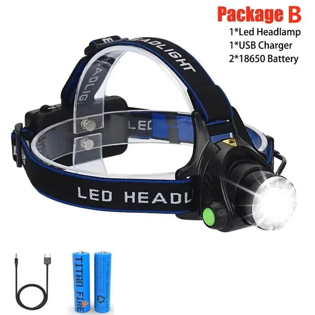 Rechargeable LED Headlamp – 2×18650 Battery, Motion Sensor, Waterproof Ultra Bright Flashlight & Lantern for Camping, Fishing & Outdoor Portable Lighting Tool