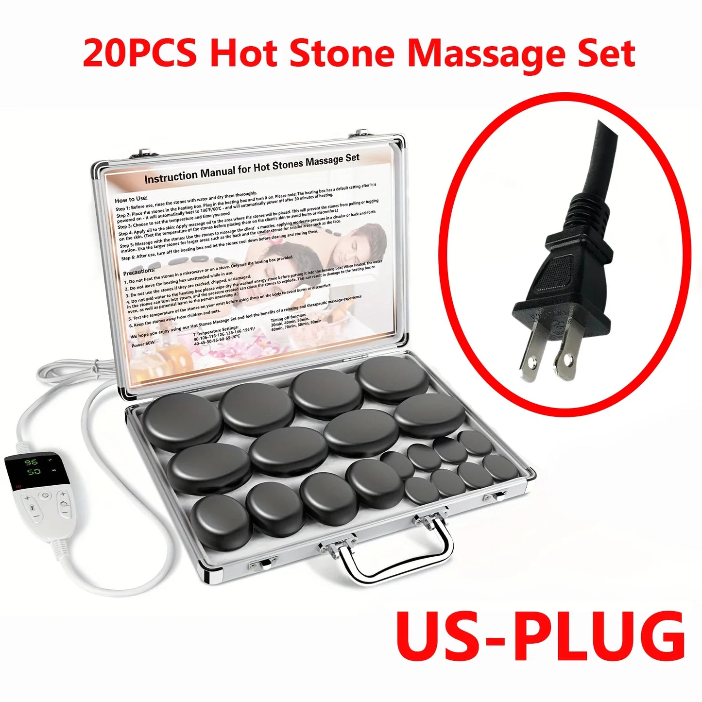 Adjustable Temperature Hot Stone Massage Set with Heater – Professional Spa Tool for Neck and Body Relaxation