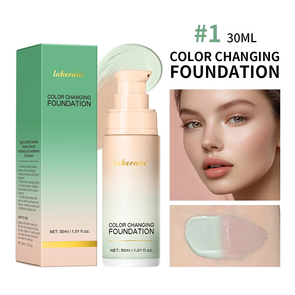 Color-Changing 4-in-1 Foundation – Moisturizing SPF 30+ Longwear Waterproof Makeup Base for Hydrating Travel Coverage