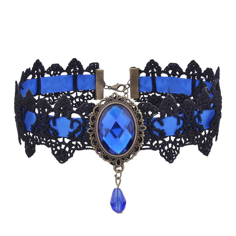 10-Style Bohemian Lace Necklaces for Women – Gothic Punk Choker Jewelry, Red, Blue & Black, Fashion Gift