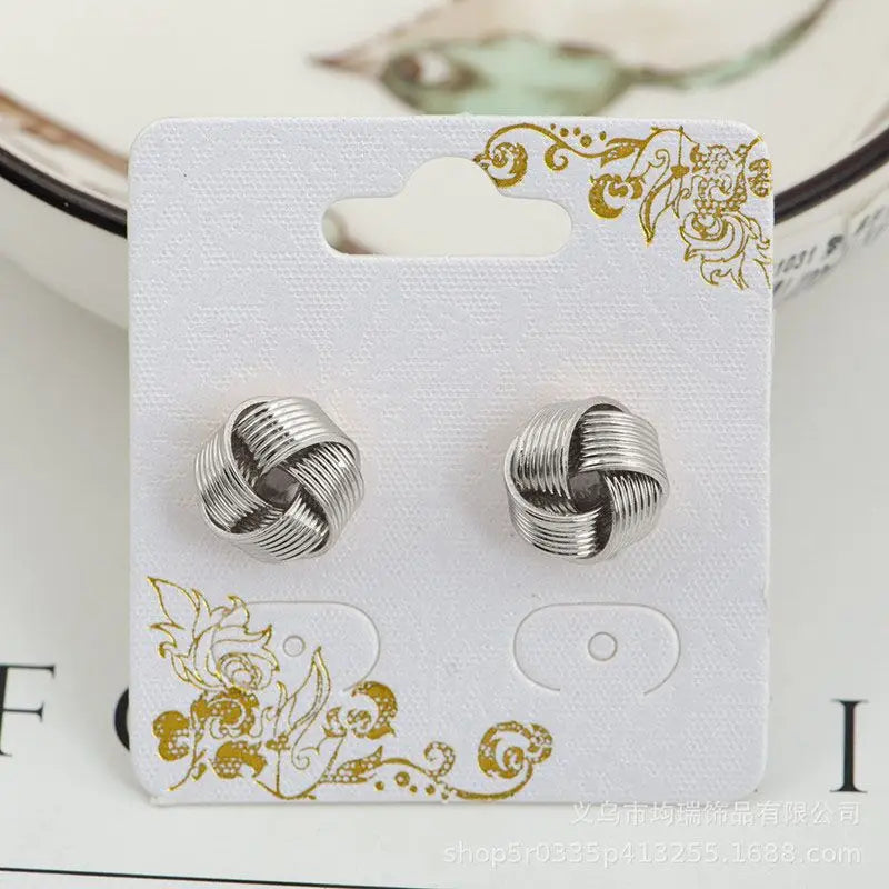 Gold Twisted Flower Stud Earrings – Creative Small Metal Jewelry for Women