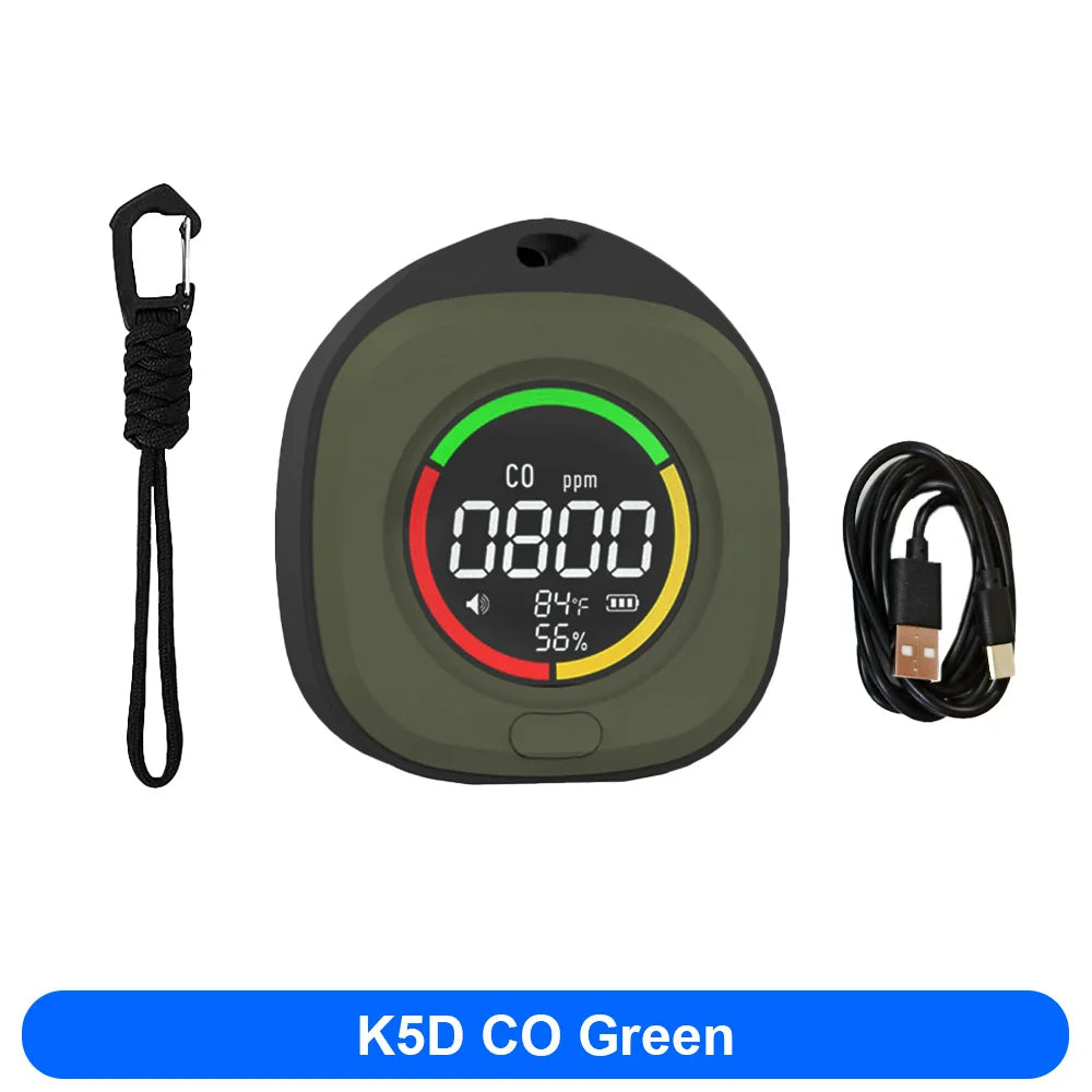 FMAi K5 Carbon Monoxide Detector - Portable Rechargeable CO & CO2 Monitor with LED Screen and Alarm Sound