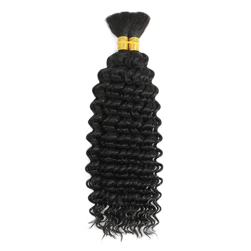 Human Braiding Hair Deep Wave Bulk - 100g No Weft Hair Bundles for Boho Braids, Micro Human Hair
