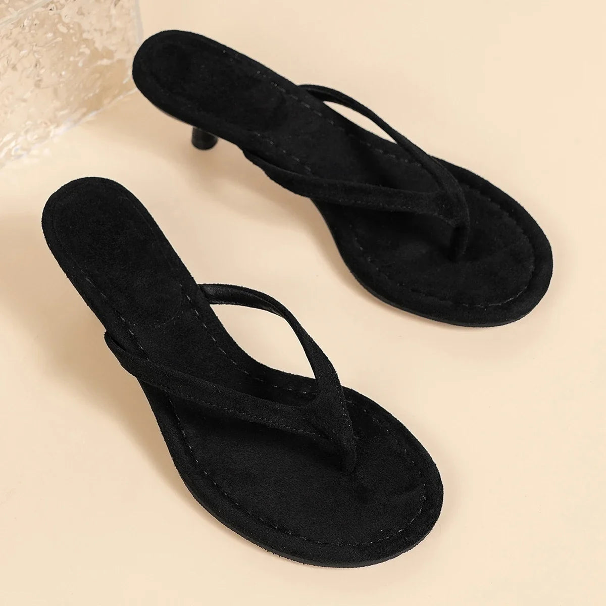 Women’s Brown Heeled Sandals - Thin Heel Summer Flip Flops for Beach, Vacation & Casual Wear