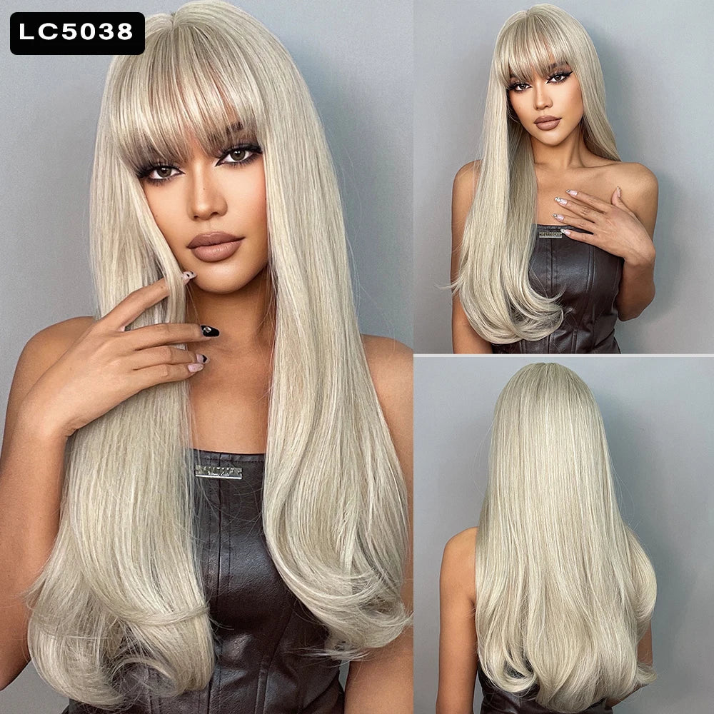 ESIN Long Synthetic Ombre Wig for Women — Elegant Red-Brown Layered Hair with Dark Roots, Heat-Resistant for Daily, Party & Cosplay