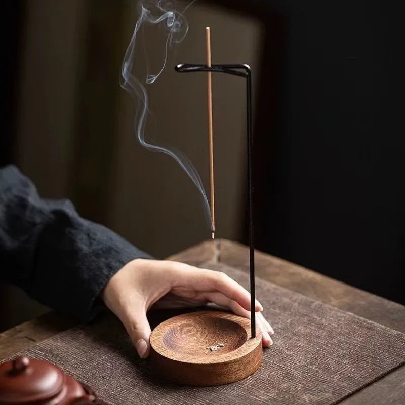 Creative Upside Down Incense Burner - Wooden Round Stick Holder & Tray for Bedroom, Home & Yoga Decoration