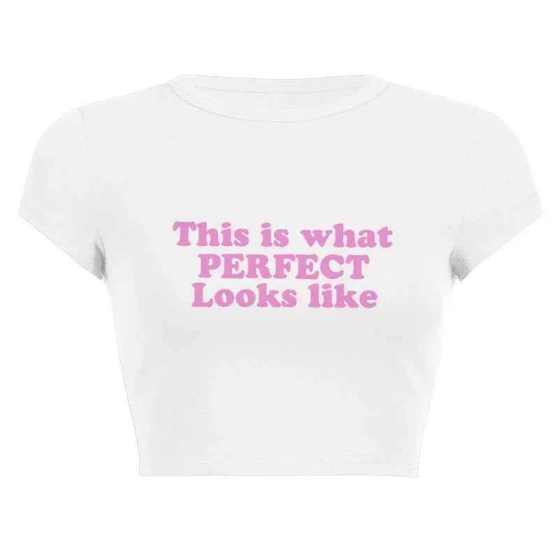 Harajuku Y2K Women’s White Crop Top – Casual Short Loose Summer Tee