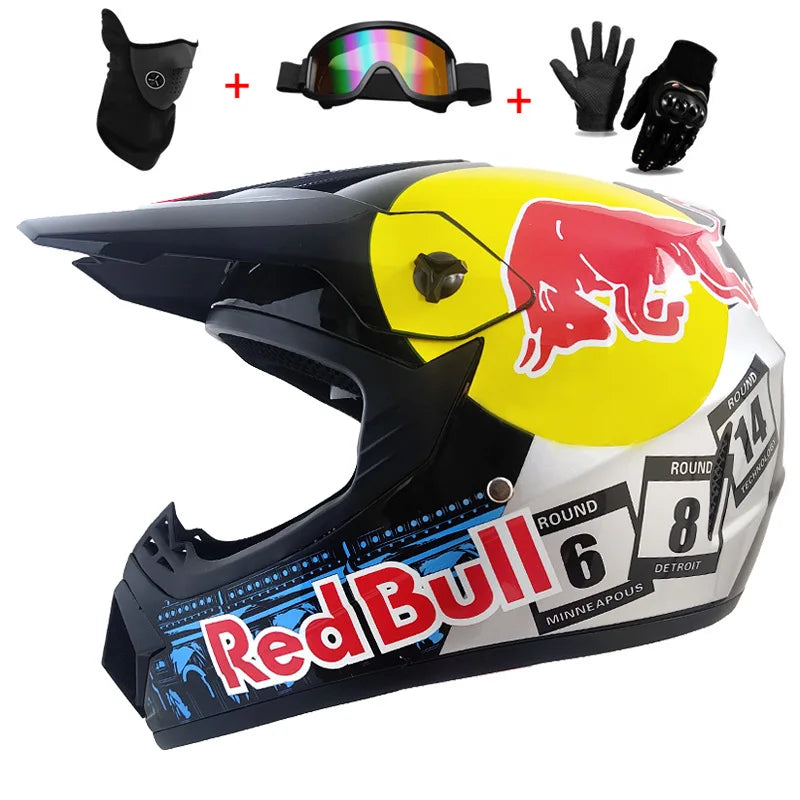 Youth & Kids Motorcycle Full Helmet - Children’s Motocross Casco Moto, Off-Road Protective Helmet with Goggles & Gloves