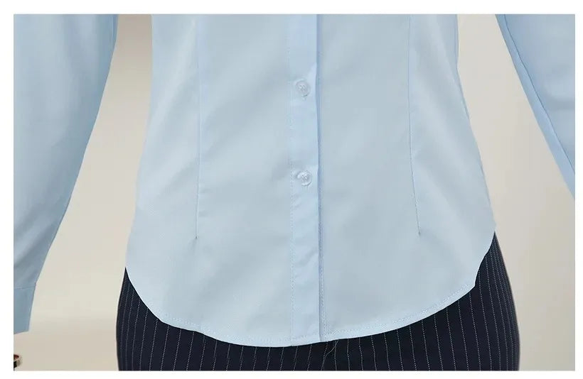Women’s Solid Button Blouse — Long Sleeve Office Shirt, Elegant Work Top