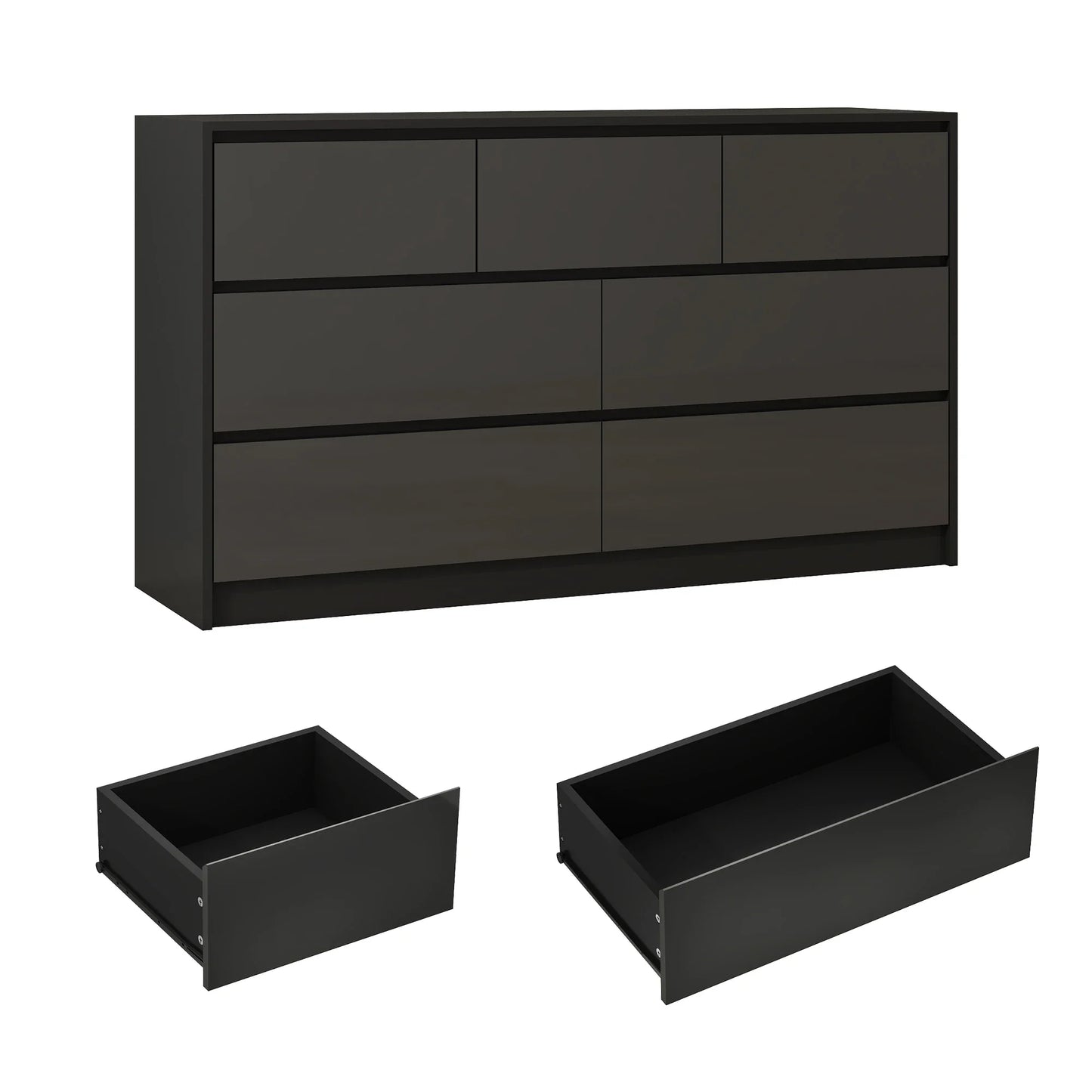 55-Inch Modern 7-Drawer Dresser – High Gloss White/Black Wooden Chest for Bedroom Storage