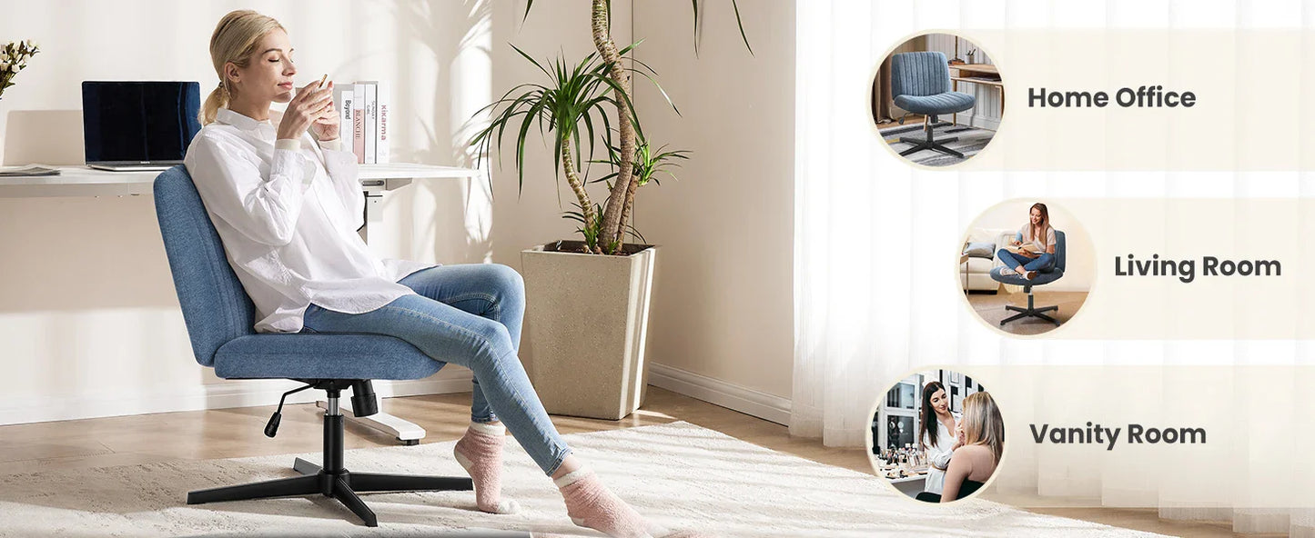 Criss-Cross Leg Office Chair – Armless Wide Seat, Height Adjustable Swivel for Home or Desk