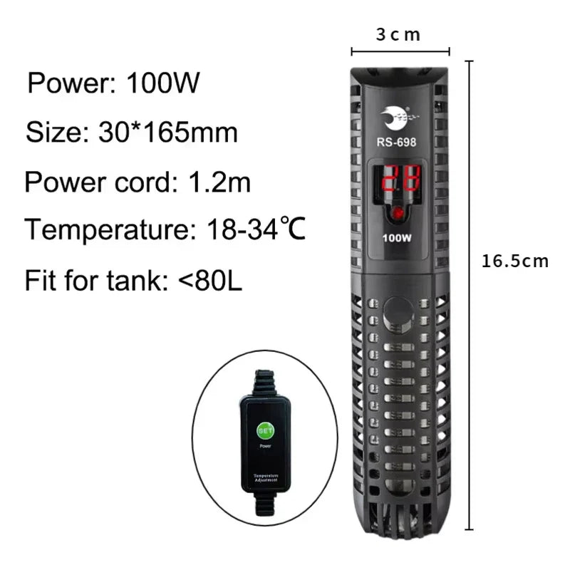 Aquarium Submersible Heater - Water Heating Rod with Temperature Control for Fish Tanks, 220-240V, 50-500W