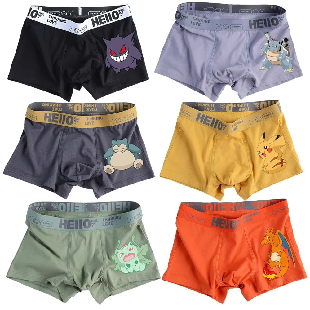 Pokemon Anime Men's Boxer Briefs — Charmander, Charizard, Bulbasaur, Gengar & Pikachu Antibacterial Underwear Shorts Gift