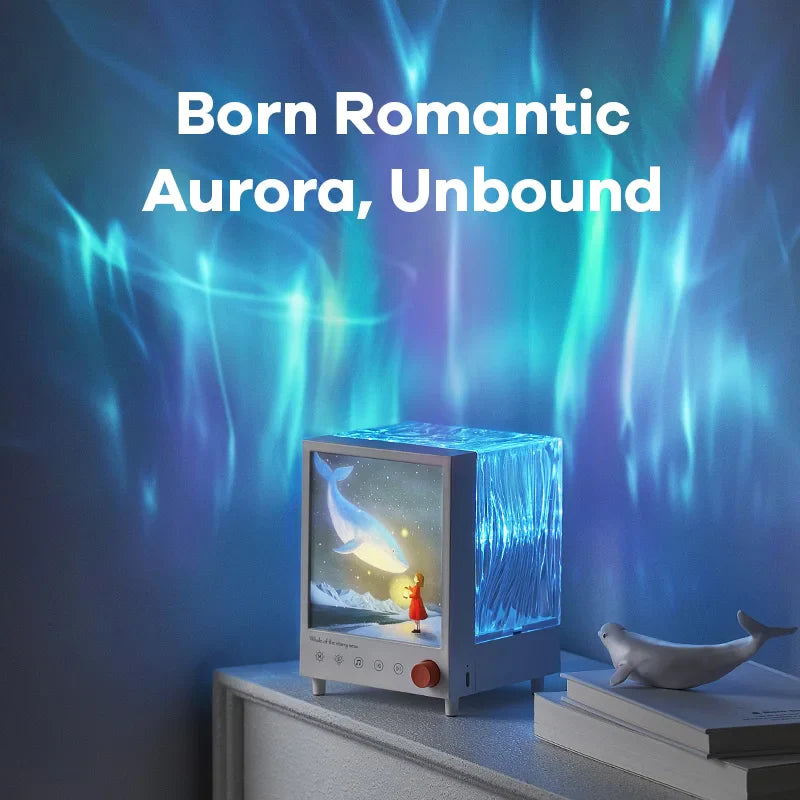 Aurora Box Projector Night Light – Bluetooth Ambient Bedroom Lamp with White Noise, Stepless Dimming & Relaxing Decor Lighting