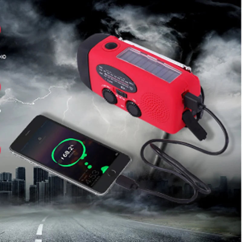 Multifunctional Solar Hand Crank Radio - AM/FM/WB/NOAA Weather Bands, 2000mAh USB Charging, Emergency LED Flashlight, Portable Power Bank