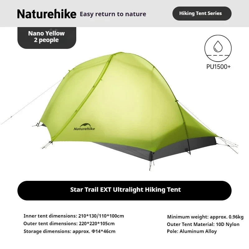 Naturehike Star Trails EXT Hiking Tent - Ultralight 1-2 Person Waterproof Backpacking Tent with 10D Nylon