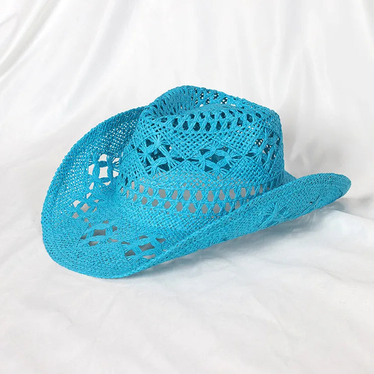 Melesh Western Women's Mint Green Cowboy Hat – Straw, Wide Brim, Plasticity Strong for Sunshine & Beach Wear