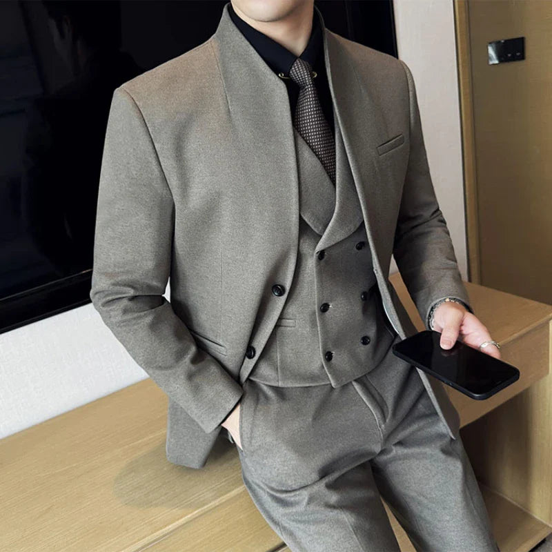 Korean Style Slim Fit Men's Wool Blazer Two-Piece Business Suit – Formal Elegant Set (M to 5XL)