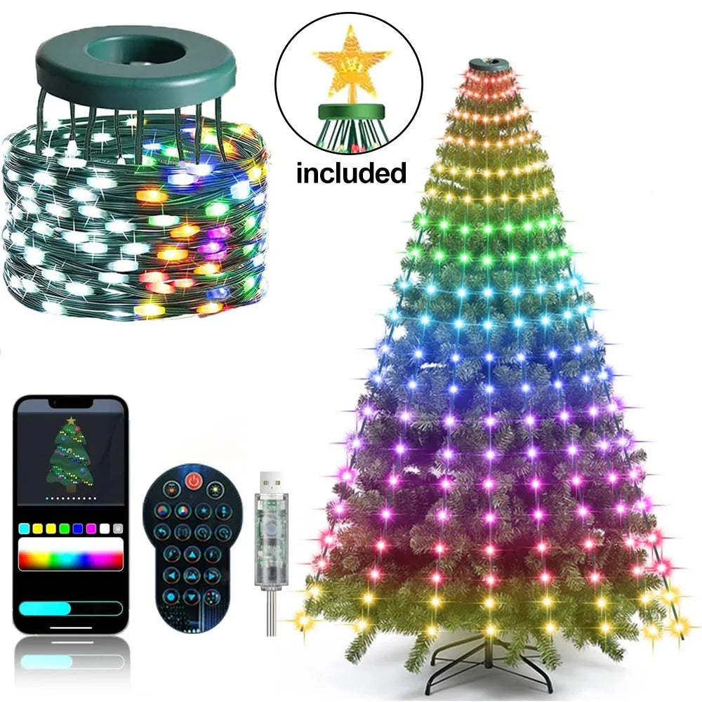 Christmas Tree Lights - 400LED RGBIC Smart Fairy String Lights with Star Topper for Indoor & Outdoor Decor