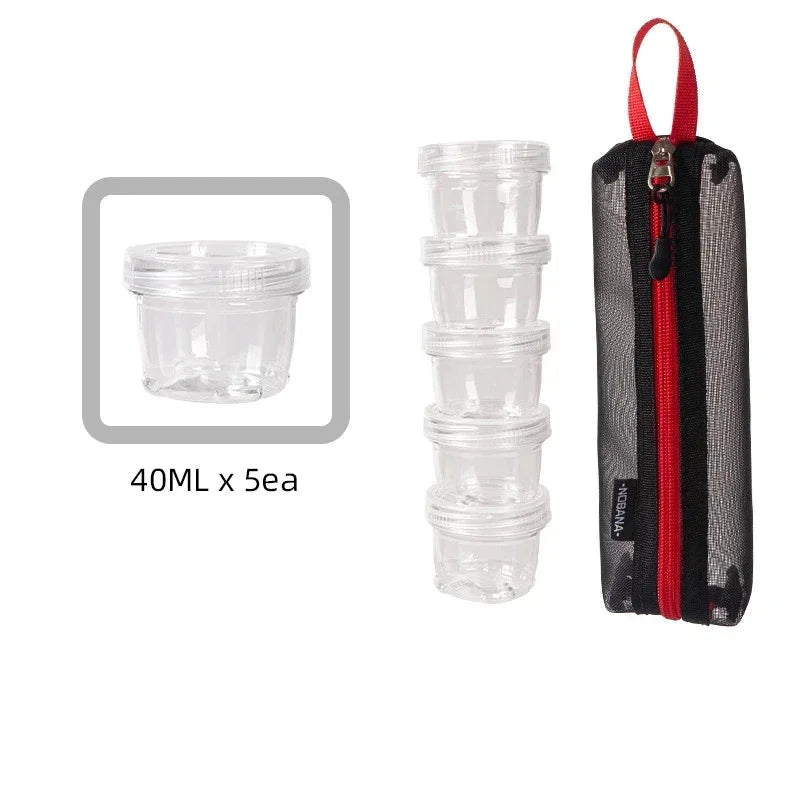 Portable Travel Camping Spice Kit | Bag with 5 Clear Seasoning Bottles & Condiment Container Set