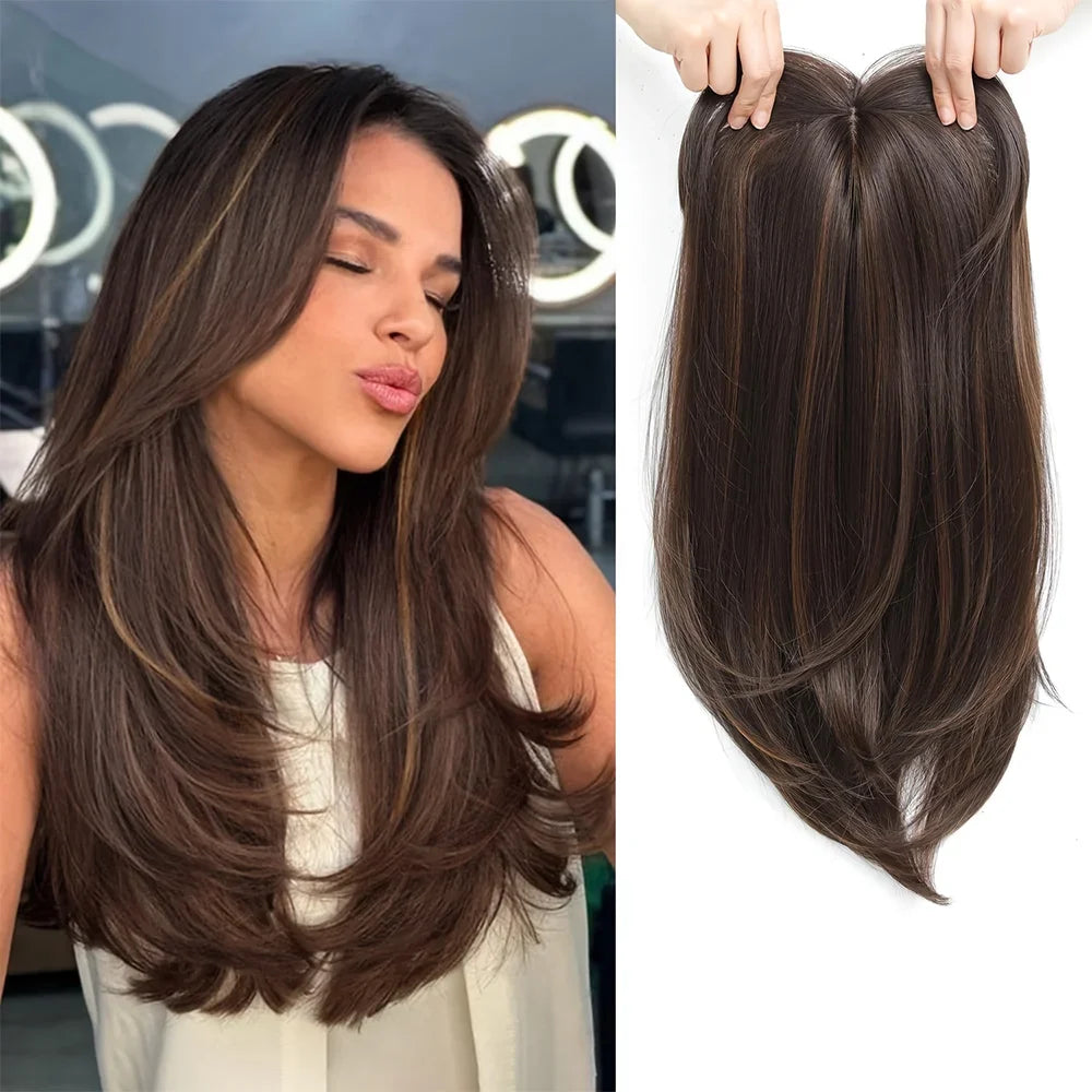 Synthetic Hair Topper with Bangs โ Clip-in Hair Extensions for Women, Increase Volume, Cover White Hair & Hairline