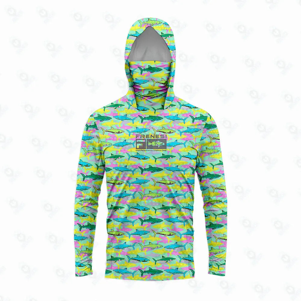 Men's Fishing Shirt with Sun Protection – All in One Hoodie Mask, UPF 50+ T-Shirt for Hunting, Camping & Angling