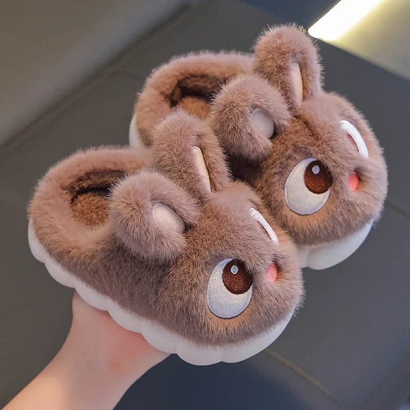 Cute Rabbit Kids’ Winter Slippers - Warm Fluffy Indoor House Shoes for Boys & Girls