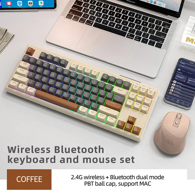 M87 Wireless 87-Key Dual Mode Bluetooth RGB Gaming Keyboard with PBT Keycaps and Rainbow Light