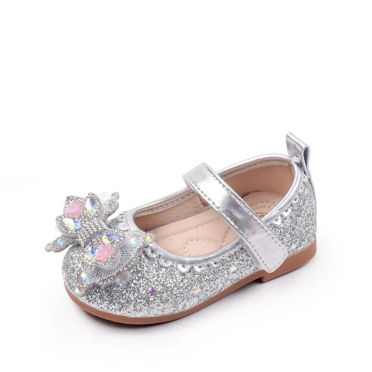 Baby Girls Crystal Princess Shoes - Soft TPR Sole Leather Flats for 0-3Y