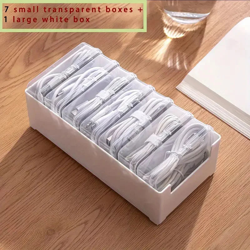 Cable Organizer Storage Box Set – Durable Plastic Cord, Charger & Device Management Organizer for Office & Home Use