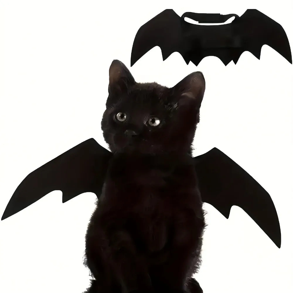 Adjustable Black Bat Wings Pet Costume - Soft Polyester Halloween Cosplay Dress Up Accessory for Cats & Pets