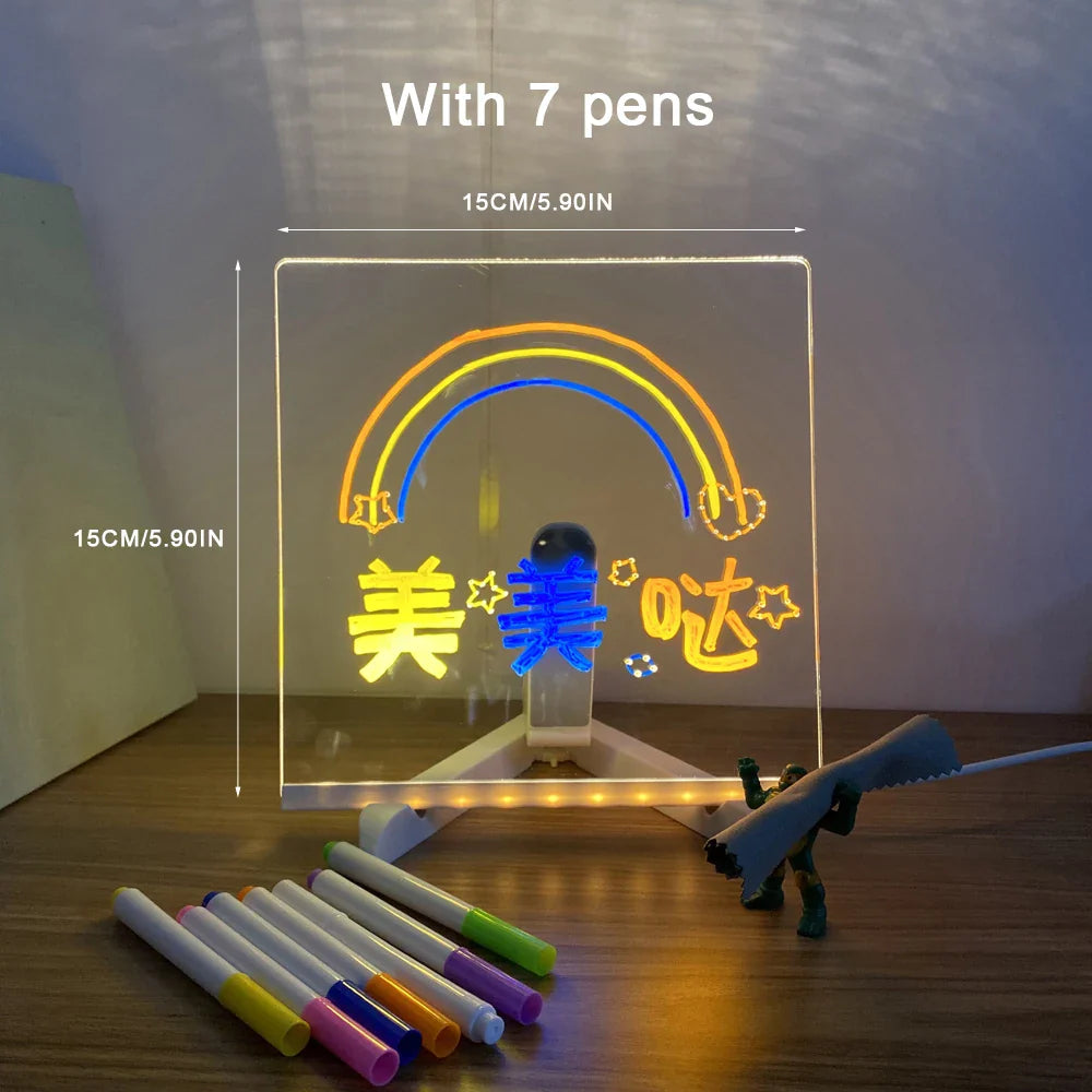 Personalized LED Lamp with Acrylic Message Board - Erasable USB Drawing Board, Bedroom Night Light, Birthday Gift for Kids