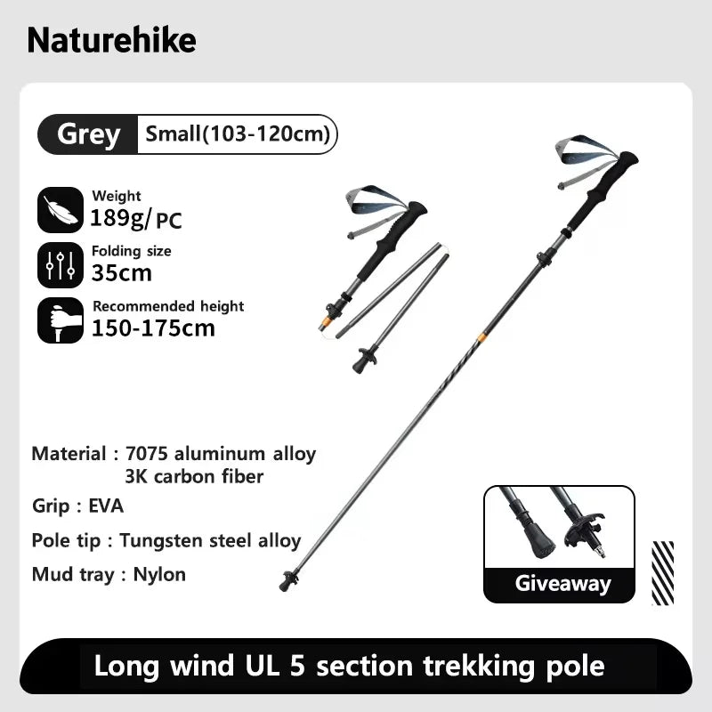 Naturehike Lightweight Trekking Poles – Carbon Fiber & Aluminum Alloy Folding Walking Sticks for Hiking & Climbing