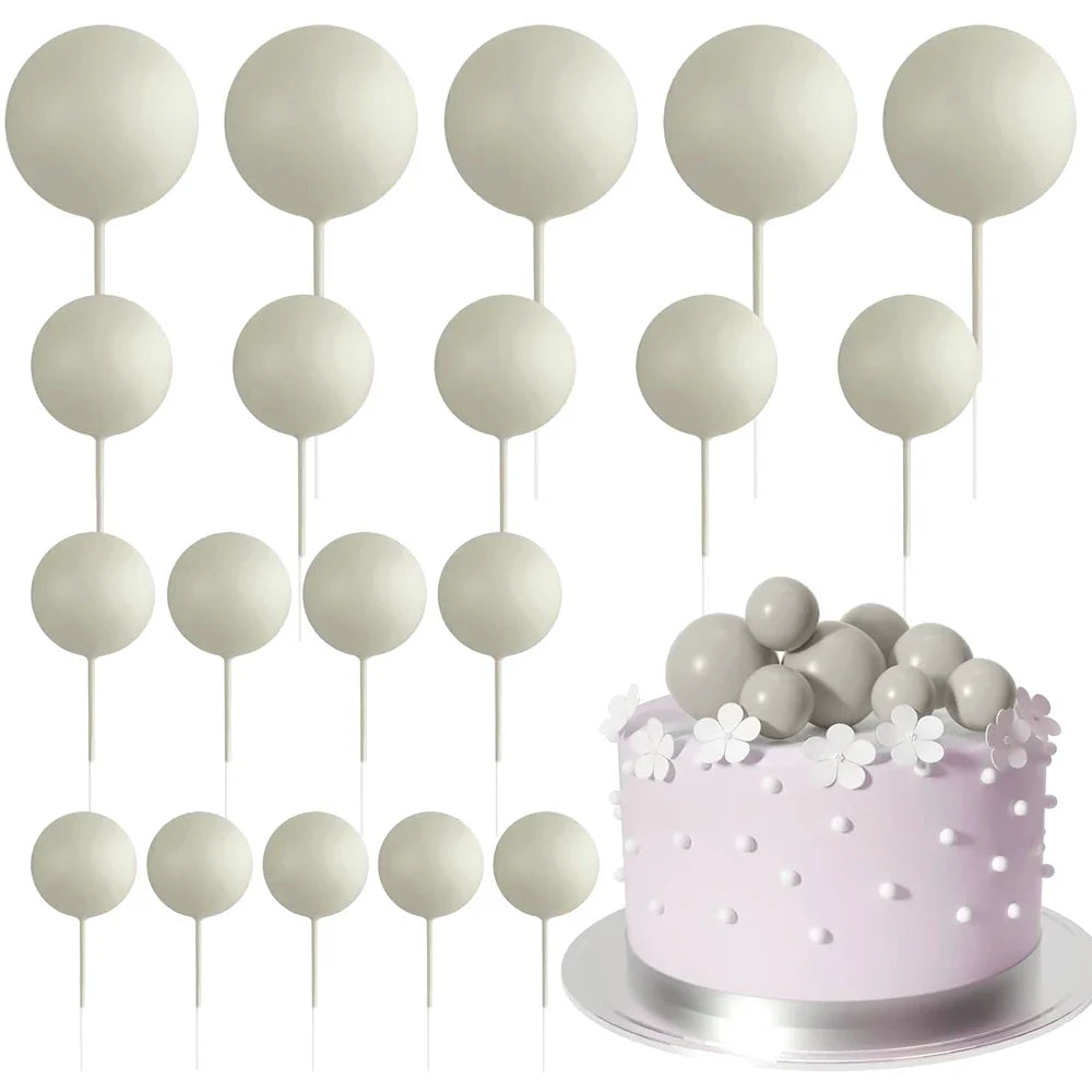 20Pcs Colorful Cake Topper Balls – Gold, Silver & Pastel DIY Cake Decorations for Birthday, Wedding & Party Supplies