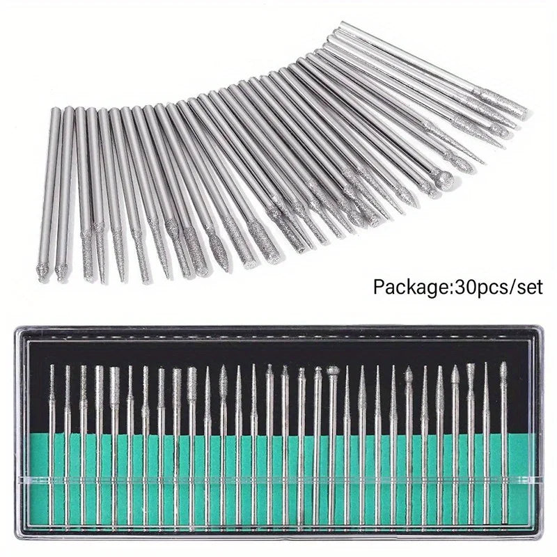 30Pcs Diamond Nail Drill Bit Set - Rotary Electric Milling Cutters for Pedicure, Manicure, Cuticle Burr & Nail Tools Accessories