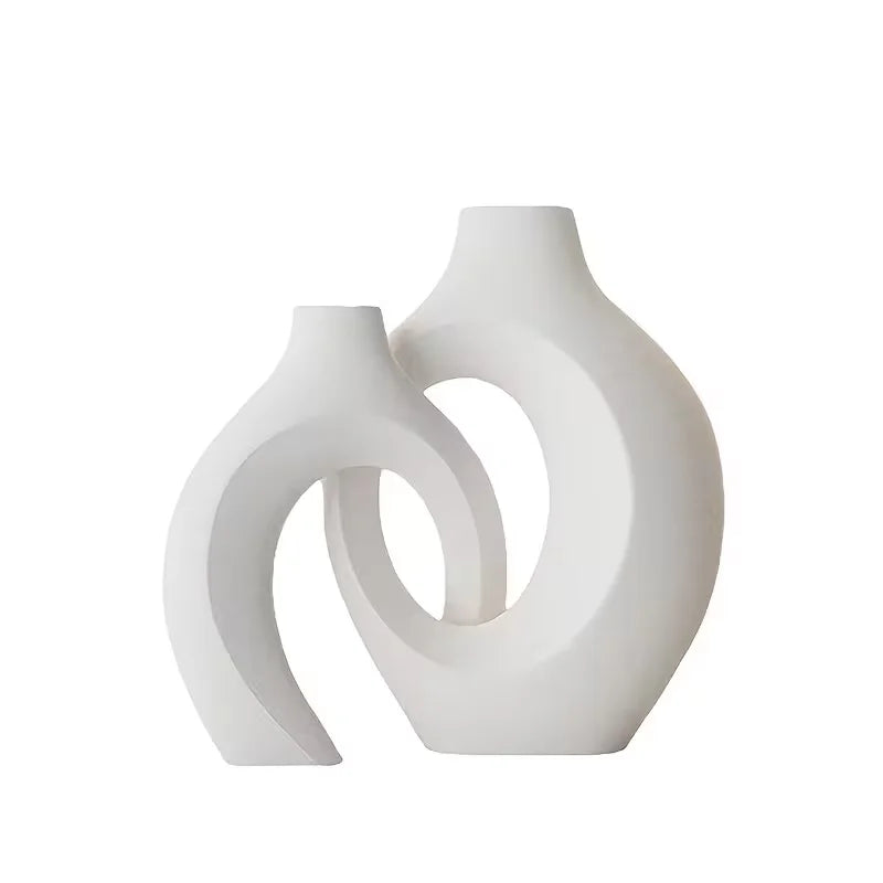 European Style White Plastic Decorative Vase Set - Minimalist Creative Home Decor for Living Room, Entryway & TV Cabinet Decoration