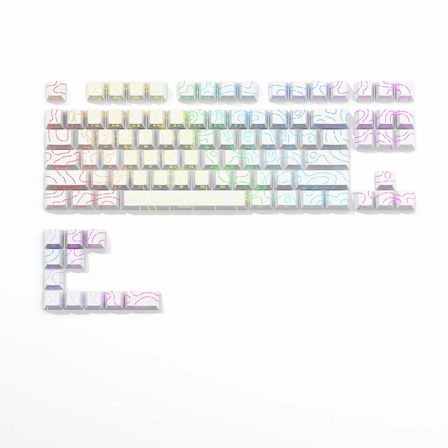 Topographic Keycaps 4.0 Version - 98 Key PBT Cherry Profile Shine Through Side Print Backlit Mechanical Keyboard Caps