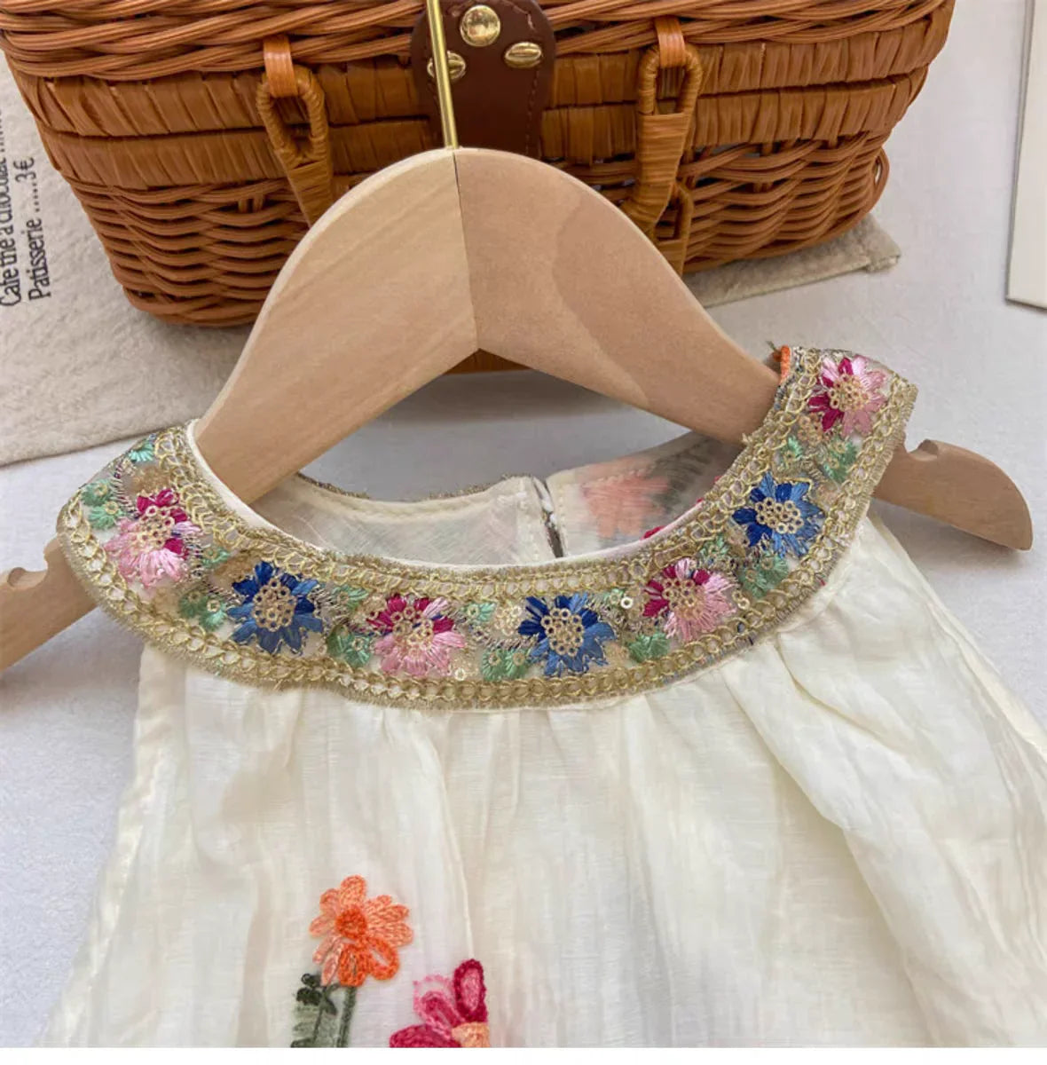 Summer Girls Bohemian Halter Neck Dress – Floral Embroidered Sleeveless Mesh Layered Dress