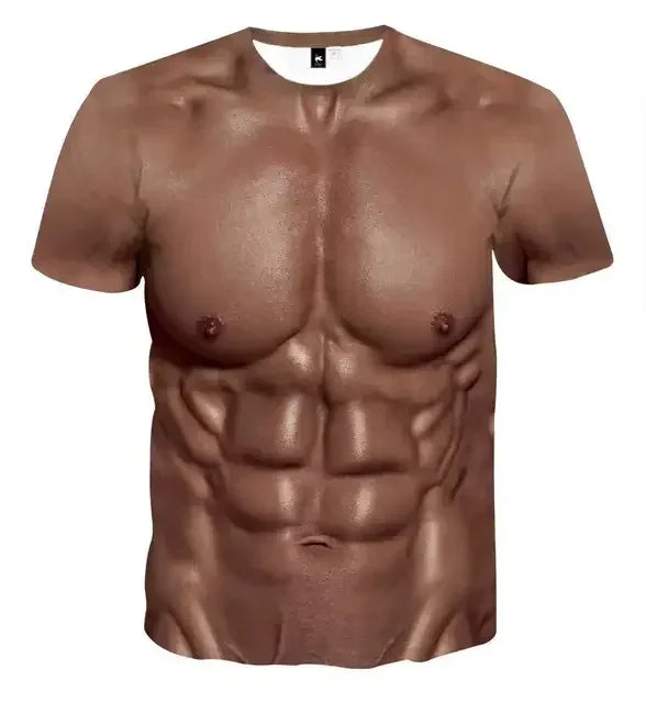 3D Muscle Print T-Shirt - Men's Short Sleeve Summer Beach Casual Top