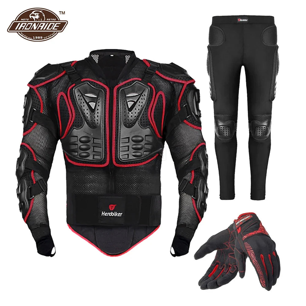 Motorcycle Jacket with Full Body Armor Set – Chest Armor Suit for Motocross Racing & Protective Moto Gear, Sizes S-5XL