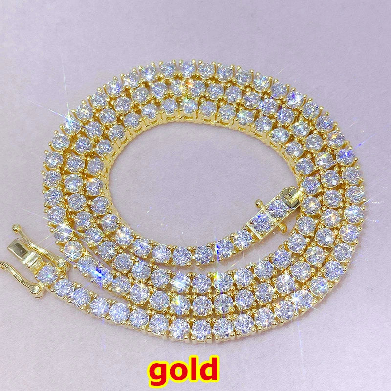Unisex Moissanite Tennis Chain Bracelet – 925 Sterling Silver Gold Plated Hip Hop Jewelry for Men & Women