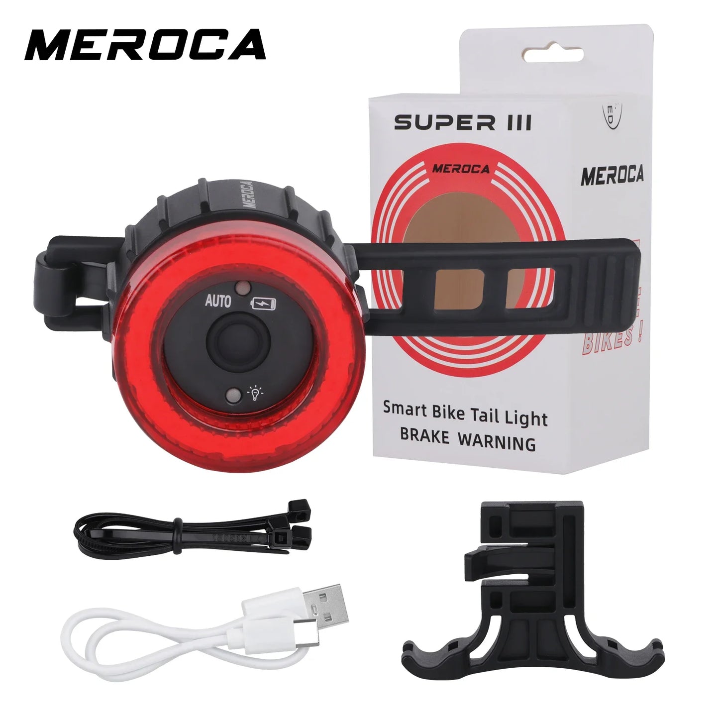 MEROCA USB Charging Bicycle Rear Light | High Visibility Multifunctional Flashing Tail Light with Brake Sensor for MTB and Road Bikes