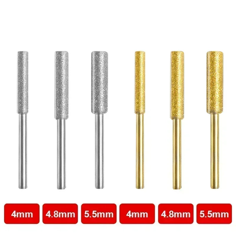 3/4/5/6Pcs Diamond Coated Cylindrical Burr Chainsaw Sharpener Stones – 4mm/4.8mm/5.5mm Grinding Files for Chain Saw Carving & Sharpening Tools