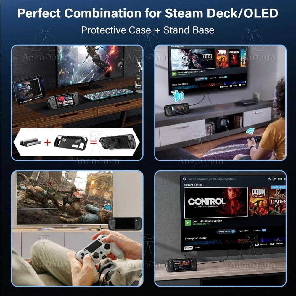Steam Deck Protective Case - Soft Silicone Anti-Fall Cover with Folding Stand Anti-Slip Gaming Accessories