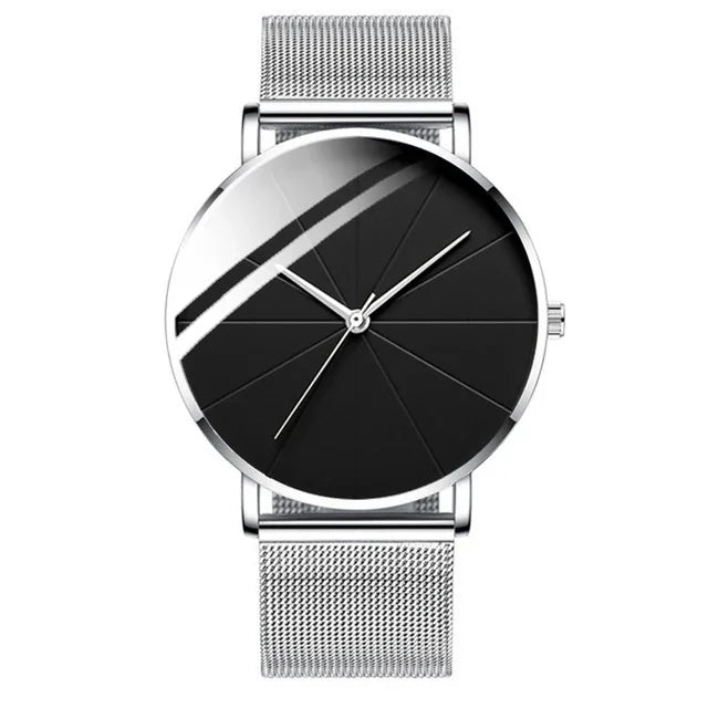 Men’s Minimalist Ultra-Thin Quartz Watch – Stainless Steel Mesh Band Business Fashion Wristwatch