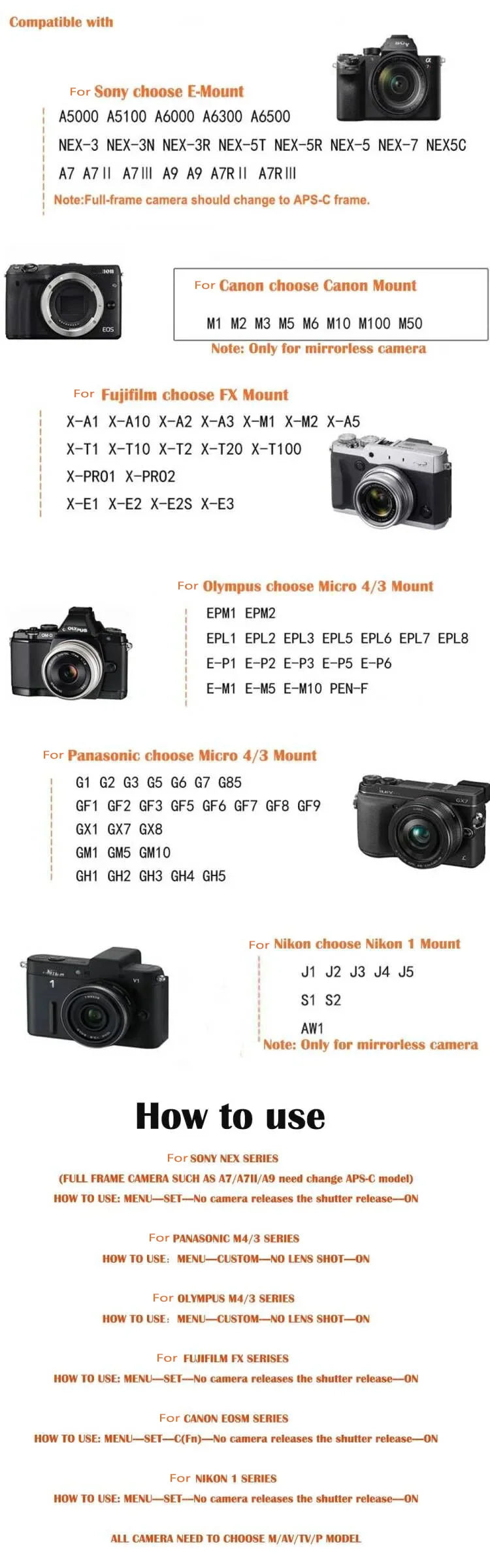RISESPRAY 35mm F1.6 Manual Focus Prime Lens — Compatible with Canon EOS M, Nikon N1, Fuji C-FX, Sony NEX, Olympus Micro 4/3