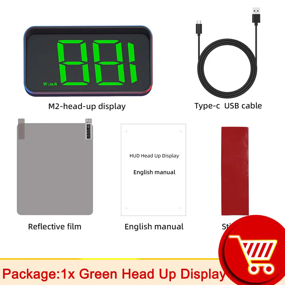 M2 Head-Up Display Digital Speedometer GPS HUD – Plug & Play Windshield Projector with Large KMH Font for All Cars