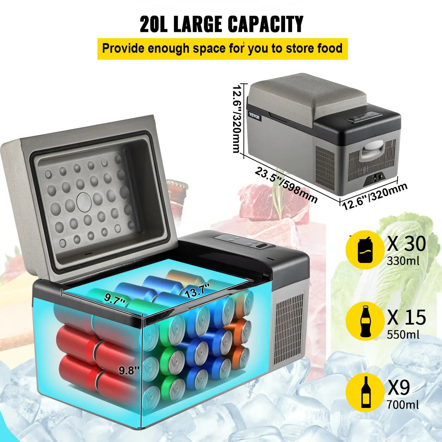SucceBuy Portable Car Refrigerator Mini Fridge — 20L–55L Compressor Cooler DC 110-240V Ice Box for Camping