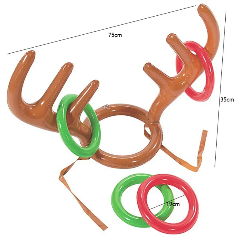 1/3/5PCS Inflatable Reindeer Antler Hat Ring Toss Game – Kids Christmas & New Year Party Decor